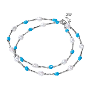 海蒂珠宝 岚釉 4-5mm强光白亮淡水珍珠松石设计款项链S925银礼物