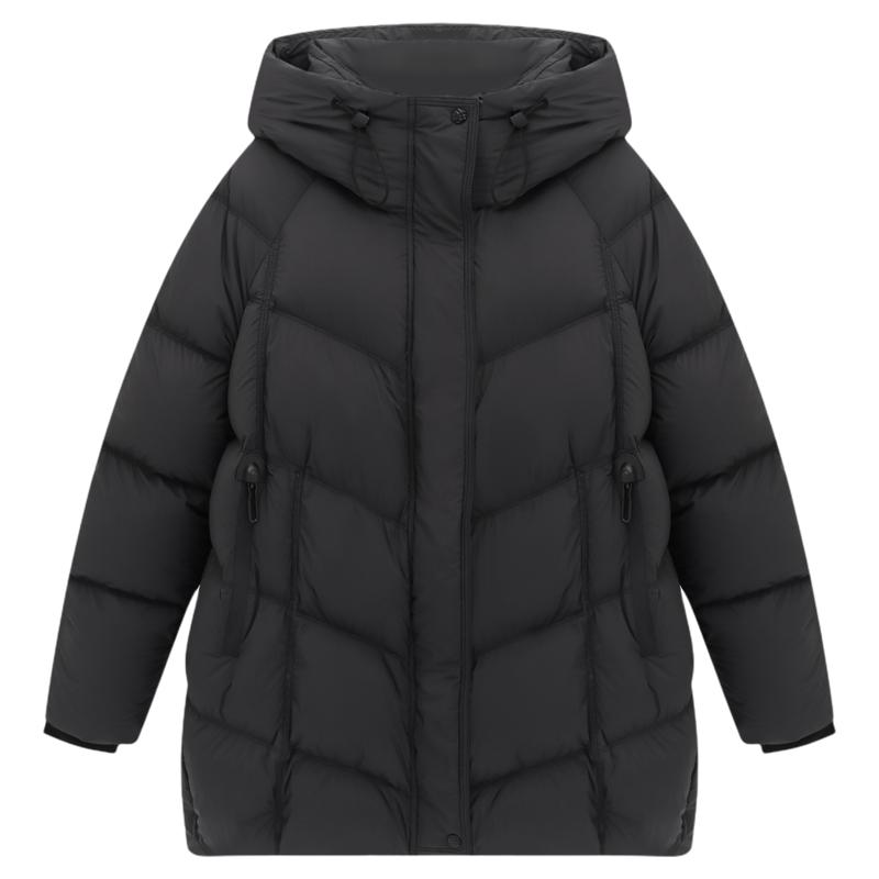Basic House/百家好冬季新款中长款连帽加厚羽绒服女抗寒保暖外套