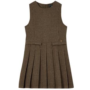 eland kids衣恋童装女童连衣裙春秋英伦学院风简约无袖百褶裙子