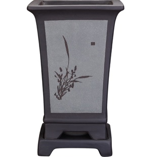 紫砂花盆桌面手工精品高端古典四方兰花专用盆蕙兰云竹盆景带底座