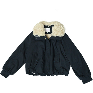 oo&vv潮流显身材外套女2025秋冬新款加厚保暖宽松短款毛领夹克