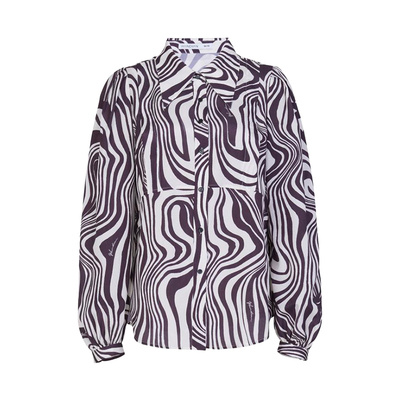 婉甸米黑数字斑马纹优雅长袖衬衫