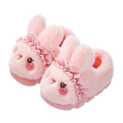 儿童棉拖鞋女童冬季卡通可爱兔子防滑室内软底亲子宝宝包跟棉鞋女