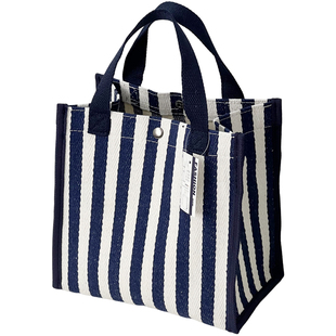 原创设计条纹环保帆布袋手拎托特学生通勤防水轻便餐盒妈咪女包包