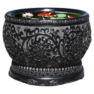 石雕鱼缸青石庭院门海天然圆形花盆流水养鱼摆件石头缸水缸荷花缸