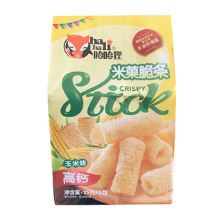 哈哈狸米果脆条脆片非油炸无添加防腐剂75克(3小包)即食易化零食