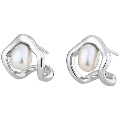 白岚耳钉女淡水珍珠纯银耳环