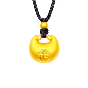 古法传承金包银项链小胖福吊坠女平安锁金坨坨转运珠毛衣链送女友