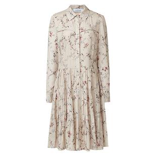 VGRASS维格娜丝女装秋季新款爽滑印花精致衬衫领碎花中长款连衣裙