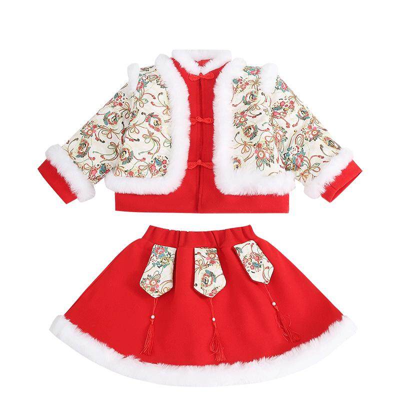 儿童拜年服女童冬装汉服小女孩过年服周岁女宝宝喜庆新年衣服唐装