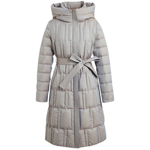 商场同款皮尔卡丹女装羽绒服连帽中长款通勤系带保暖羽绒服