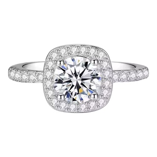 正品莫桑石钻戒女情侣对戒男一对纯银1克拉方包求婚结婚戒指礼物