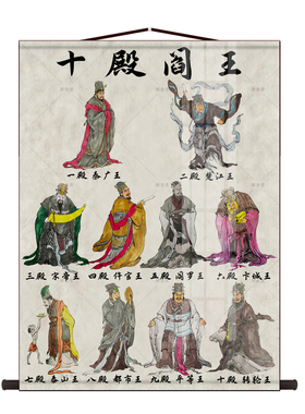 十殿阎王画像挂画地府十殿阎罗王神像画中式供奉玄关丝绸卷轴挂画