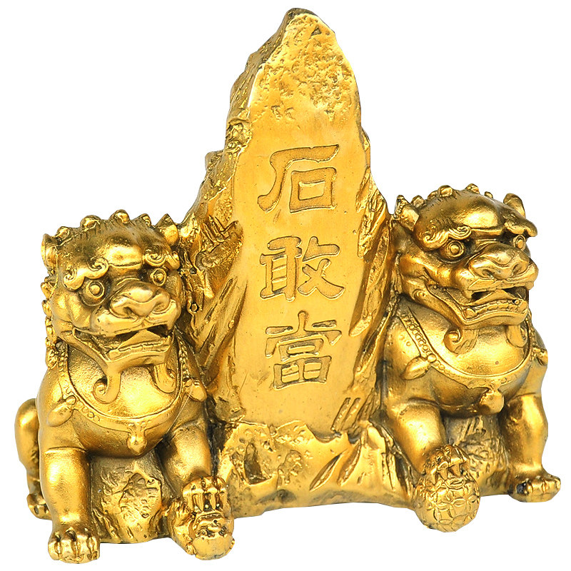 石敢当双狮子中式桌面摆件