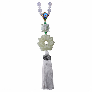 迈巴赫宾利保时捷汽车挂件车内吊饰高档和田玉莲花吊坠平安符挂件