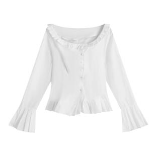 Lapaki Paka 破碎的浪漫感大方领百褶花边收腰短款莱赛尔棉衬衫