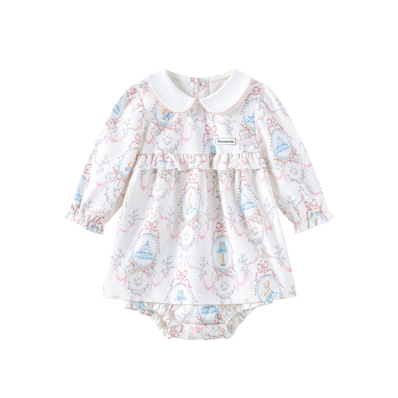Domiamia宝宝假两件包屁衣26秋季新款婴幼儿满月小月龄外出服裙子