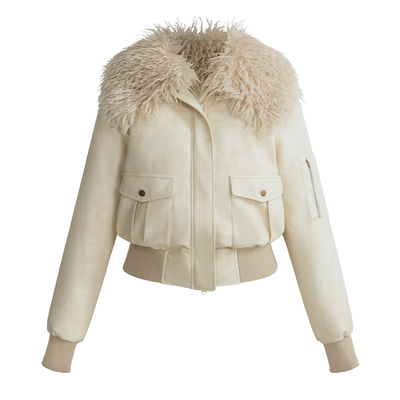 UNIFREE美式复古pu皮羽绒服毛领可拆卸冬季御寒保暖百搭外套