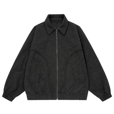 秋冬工装外套黑色休闲翻领夹克