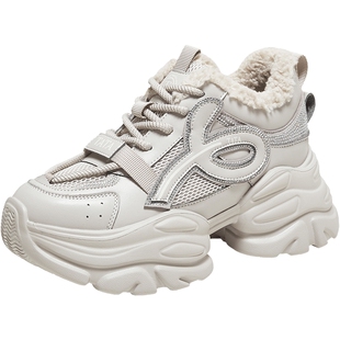 TATA他她女鞋2025冬新款加绒休闲鞋百搭厚底增高老爹鞋CY208DM5