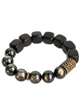 曲尾花原创设计檀木金曜石手串