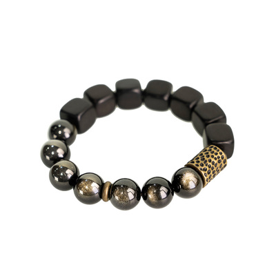 曲尾花原创设计檀木金曜石手串