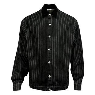 ComicTree C.t 2025秋季条纹牛仔灯芯绒翻领长袖衬衫中性简约男士