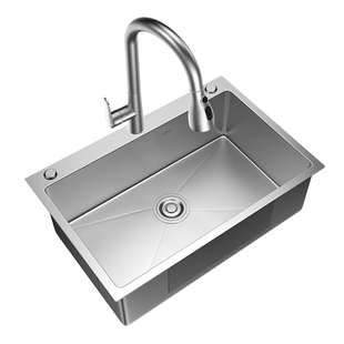 德国银色水槽大单槽洗菜盆厨房水槽加厚304不锈钢手工洗碗池套装