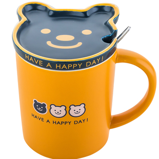 创意小熊马克杯可爱带盖勺陶瓷水杯男女生办公室情侣早餐咖啡杯子