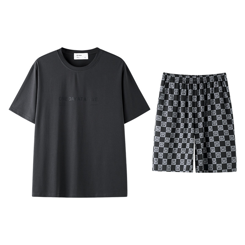 贝妍夏季纯棉短袖男士睡衣时尚休闲青年大码可外穿凉感家居服套装