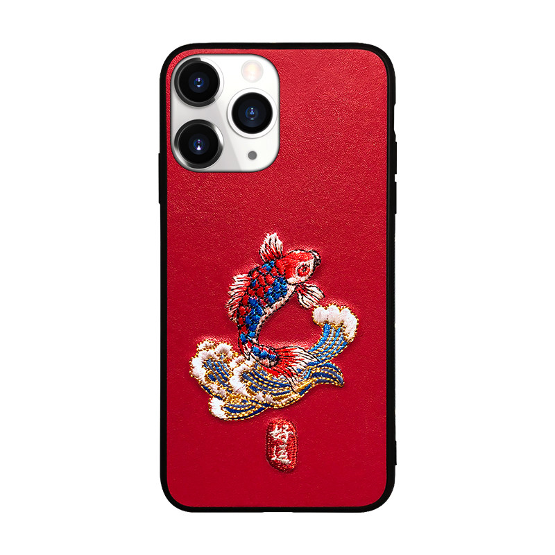 苹果刺绣13mini十三国潮红手机壳