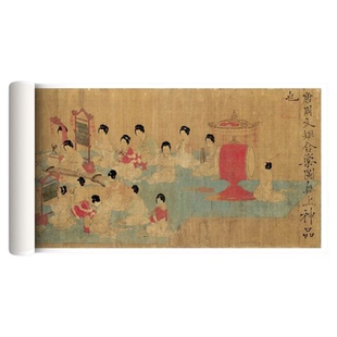 五代十国周文矩《合乐图》高清微喷古画复制品临摹挂墙仕女装饰画