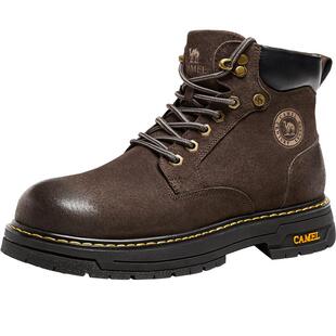 骆驼男鞋2025冬季美式高帮复古真皮工装靴增高厚底户外耐磨马丁靴