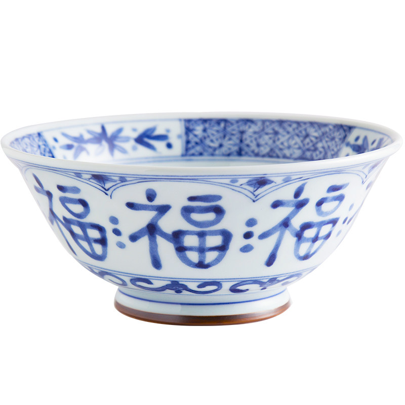日本蓝凛堂大碗菜盘鱼盘福字高脚