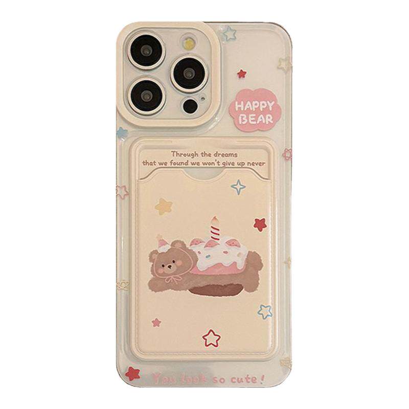 ins生日小熊插卡包适用iPhone14苹果15Pro max手机壳13硅胶12女16Promax软壳17Pro潮16p
