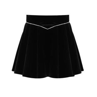 DPLAY黑色丝绒半身裙好看小个子半裙女百褶裙A字裙伞裙2026年春