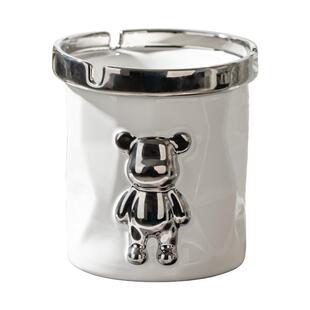 防飞灰漏斗轻奢陶瓷烟灰缸带盖家用客厅办公室高级感创意商用烟缸