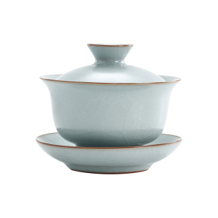 台湾丰子汝窑【圆融盖碗】天青汝瓷开片陶瓷三才茶杯功夫茶泡茶碗