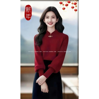 冬装一整套搭配大码胖mm新中式国风红色毛衣半身裙新年战袍套装女