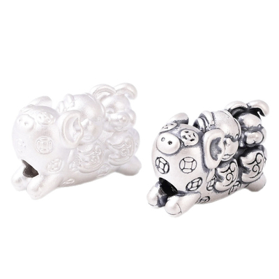 999足银生肖三合隔珠diy手串配珠红绳编织材料饰品配件纯银配饰