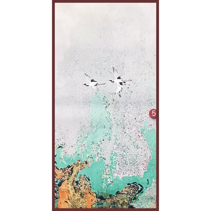 手工绘制四尺山水写意鹤手绘抽象绘画艺术动物彩色涂鸦装饰画货源