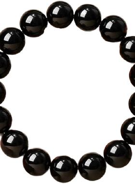 天然纯乌金黑曜石手串手链素圈男女收藏级补水平安转运黑曜石手链