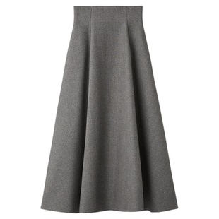 SNIDEL2025秋冬新品复古气质纯色高腰喇叭A字半身伞裙SWFS255043