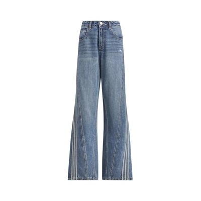 阿迪达斯2025春季宋雨琦同款蛇年新年款牛仔阔腿运动弯刀裤JN0726