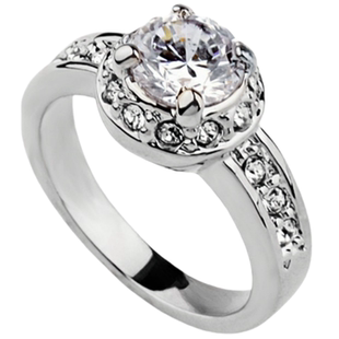 圆包一克拉托玫金色四爪仿真钻石装饰钻戒女戒指婚礼仪式道具大号