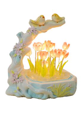 花鸟郁金香花海小摆件书房装饰
