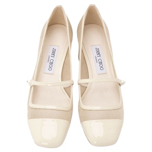 JIMMY CHOO周仰杰 新款女士羊皮拼接方头粗跟中跟鞋银泰 301604