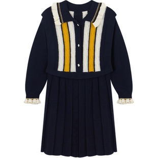 erdosKIDS 翻领绞花女童淑女公主可爱连衣裙鄂尔多斯童装