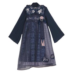 青花瓷森女部落原创汉洋折衷新中式轻lo重工刺绣叠穿套装连衣裙春