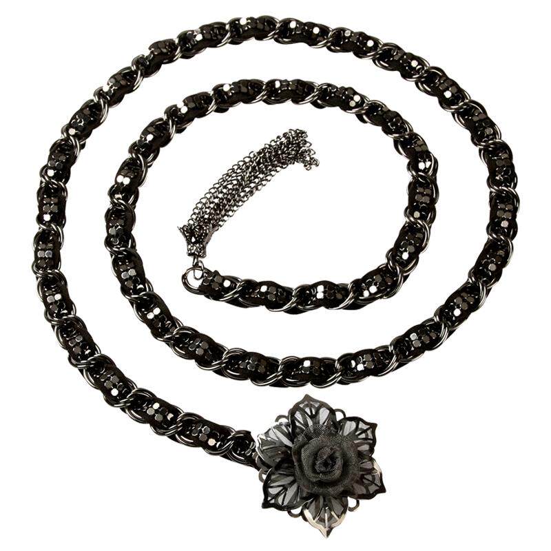 韩版时尚连衣裙装饰金属细腰带女花朵大码配皮草简约复古腰链加长